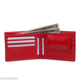 Red faux leather men's wallet, 3 card slots, 2 secret compartments, 1 coin pocket, sleek bi-fold design