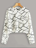 Women's long-sleeve cotton t-shirt with printed net pattern, trendy style from India
