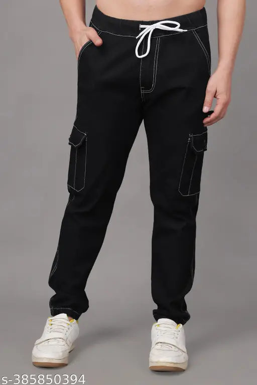Black cotton blend Zaysh jogger jeans for men, solid pattern, branded 06 pocket, size 34 (28 waist, 40 length, 40 hip)