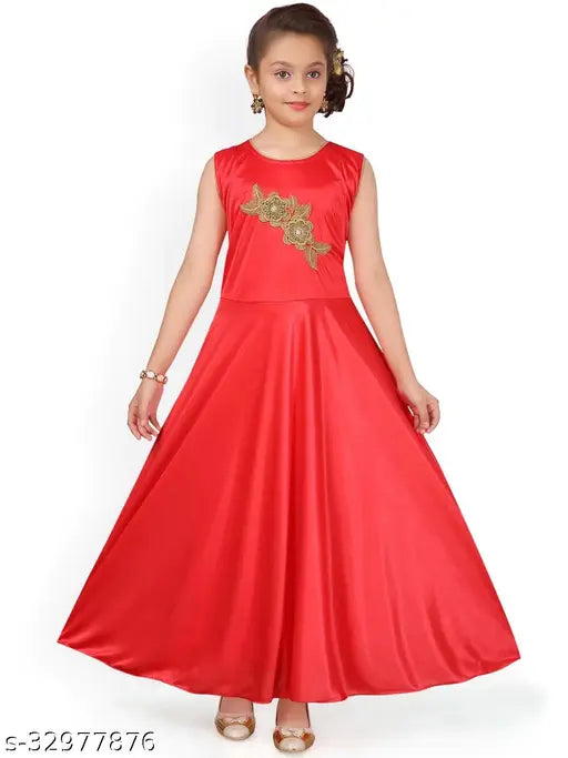Red satin ball gown for girls, princess style