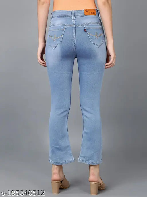 Women's straight fit denim jeans with high stretchability