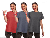 Solid cotton oversized short sleeved t-shirt for girls, in red, navy and magenta