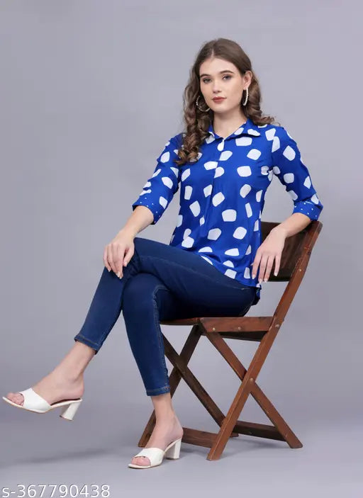 Abstract polka dot print rayon women's three-quarter sleeve shirt, stylish for all occasions, Western type top