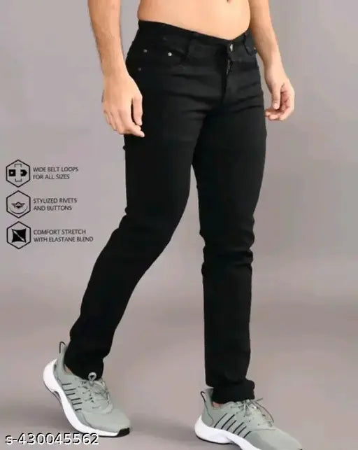 Stylish men's black denim slim-fit jeans - affordable quality for any season