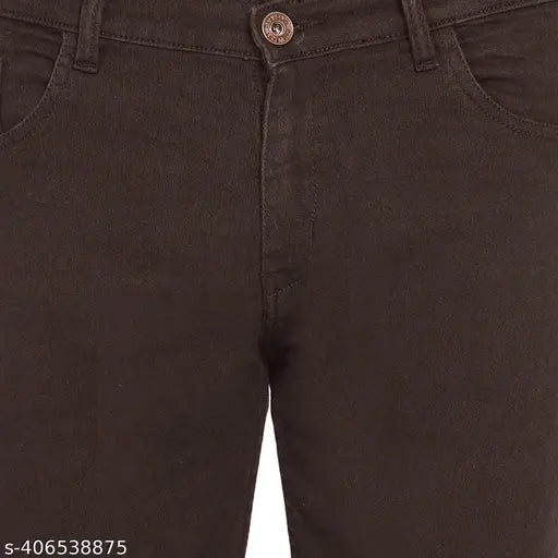 Coffee-hued cotton blend men's stretchable slim fit jeans for versatile comfort and style