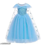 Blue Elsa Frozen Princess Dress, embellished net with short sleeves for young girls (2-3 years - 9-10 years) from India