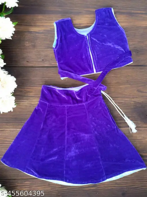 Velvet kids Lehenga Choli set without dupatta, embroidered mirror work, 2 years or older