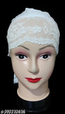 White hijab cap with lace trim under head scarf