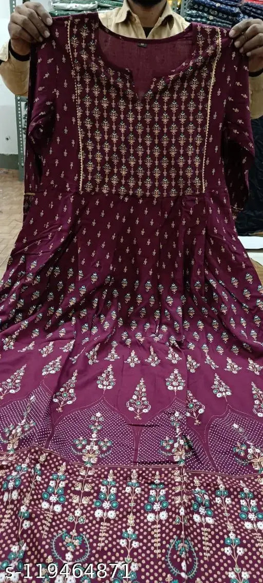 Maroon anrkali kurta with embroidered border