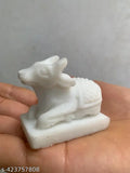White marble Shiv Nandi Idol, 2-inch for Pooja Mandir. Handcrafted, resin figurine featuring Adi Shankara's depiction. Perfect for spiritual altars and Hindu decor