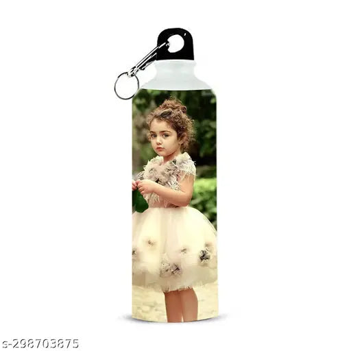 Personalized white aluminum kids sipper bottle with photo print, 750ml capacity for birthdays or anniversaries