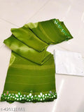 Georgette cut, green and gold saree set