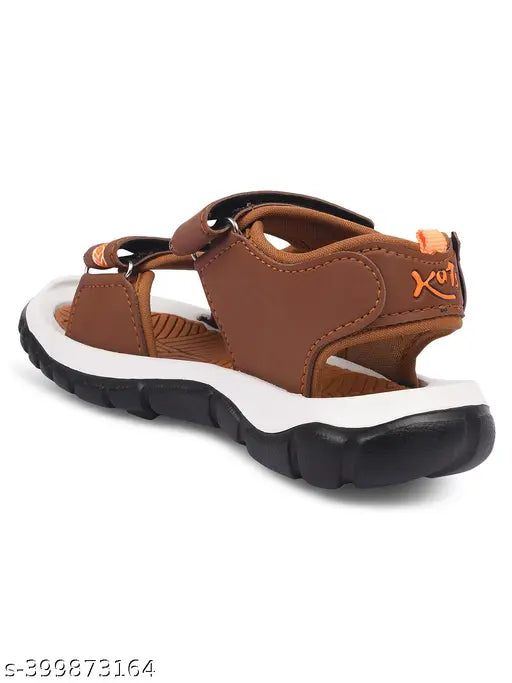 Kid print casual boys sandal, tan upper with white sole