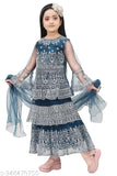 Exquisite net embroidery long-length lehenga party wear for girls, available in various colors and sizes (4-5 Years - 10-11 Years). Net blouse with dupatta included, elegant and intricately designed, made in India