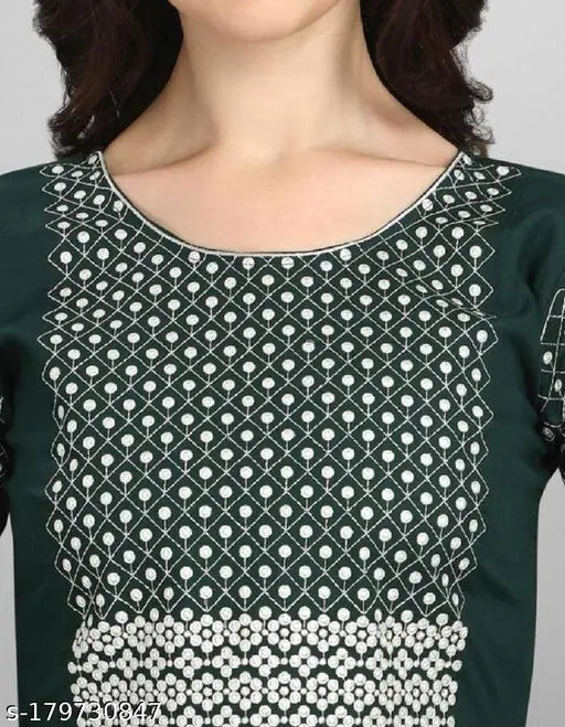 L-sized, solid-pattern embroidered rayon anarkali kurti from India