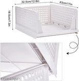 The image displays three white plastic storage bins with a perforated front for organization. Each bin features an attached lid, and they are placed in a stack on a surface. The style of the bins appears modern and functional, suitable for various household uses such as makeup cosmetics, kitchen accessories, bathroom organization, or cloth storage