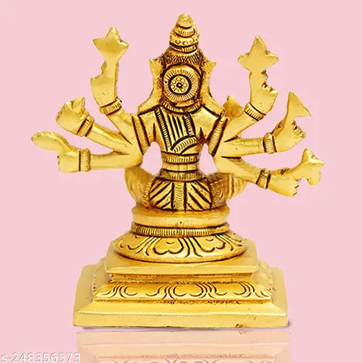 Brass gold-colored Varahi Amman statue, 6cm height, 8-handed God idol from India