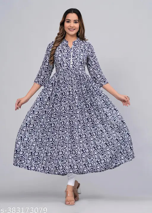 Rayon three-quarter sleeve printed kurti top, new hit trendy ensemble for women, India origin