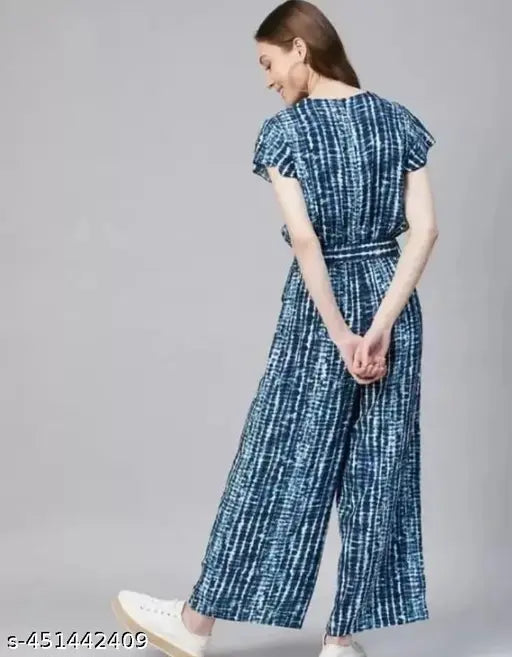 Short-sleeved rayon printed jumpsuit for women, self-designed, Indian origin