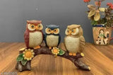 Multicolor owl family resin figurine set, adds elegance to home decor. Handmade in India