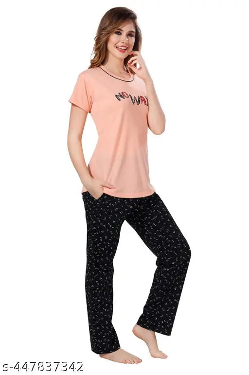 Printed cotton hosiery night suit, vibrant patterns, above-knee length for women's versatile styling