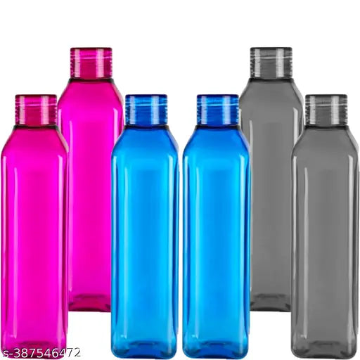 Multicolor, leak-proof, break-proof, 1 liter plastic fridge water bottle set - ideal for office, school, college, gym, picnic, home use