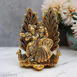 Metal Radha Krishna couple figurine, Indian home decoration showpiece (15cm x 20cm x 10cm)