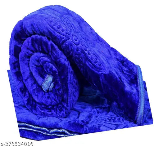 Blue Microfiber Mink Double Bed Blanket, warm & lightweight for heavy winters