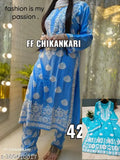 Rayon Chikankari Work Kurti with Plazzo - Embroidered net, three-quarter sleeves, Indian traditional clothing for women (M: Bust 38in, L: Bust 40in, XL: Bust 42in/Shoulder 15in/Waist 38in/Length 44in, XXL: Bust 44in/Shoulder 16in/Waist 40in/Length 44in)