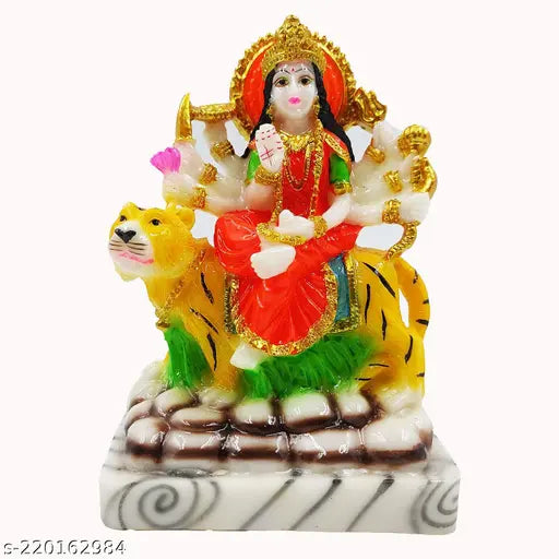 Marble Maa Durga statue, intricately detailed 6" Indian Hindu idol for temple decor or gifting