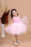 Vibrant pink midi-knee length party dress with grinning print, suitable for kids (12-18M - 3-4Y), made from breathable net fabric