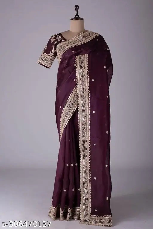 Designer vichitra silk saree with sequin work, free size, Indian origin