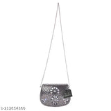 Handmade silver metal bag with sheep embellishment, sling clutch style for party wear or bridal accessory, designed with a triangular top handle