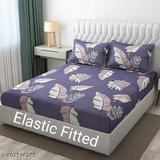 Elastic cotton double bed botanical sheets, two pillow covers included, regular quality for adult use