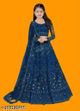 Embellished net lehenga set for kids (3-14 years), Indian traditional outfit with matching dupatta and long sleeves