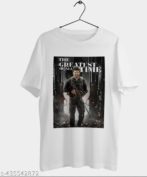 Thalapathy Vijay printed polycotton men's t-shirt collection, short sleeves, round neck, ultra-soft, comfortable wear for any occasion