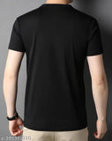 Black cotton blend short-sleeved EyeBogler men's regular round typography T-shirt, ideal for summer casual wear