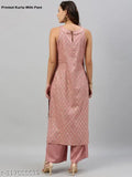 Pink cotton printed sleeveless kurta palazzo set, single quantity in sizes XS-XL, featuring zari woven net pattern. Traditional Indian wear for parties, festivals, or casual days
