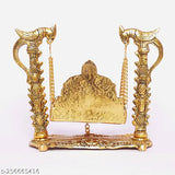 Metal Krishna idol Jhula decorative showpiece, gold and metal, traditional Indian home or office decor, dimensions: 20.5cm L x 16.5cm H x 10cm B