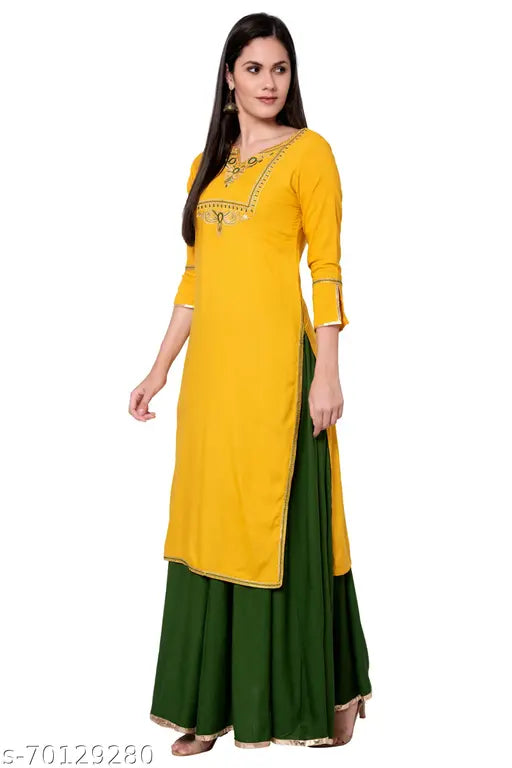Rayon women's kurta and skirt set, embroidered design, Indian origin, perfect for any occasion