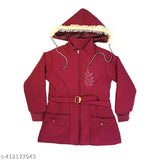 Maroon hooded parka with cap, full-sleeve design