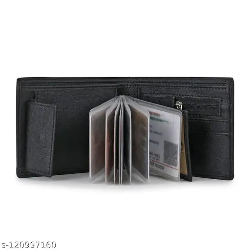 Textured PU Leather Slim Wallet, Benzene Men's Bi-Fold with Detachable Card Slot Case & Extra Chain Pocket. Faux leather accessory, 3 compartments, free size (15cm x 10cm). Modern and sophisticated wallet for men or gift