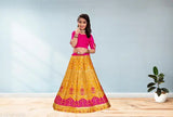 Kids girls fancy taffeta-silk lehenga choli set in shades of jacquard, showcasing traditional elegance and contemporary design. Indian origin