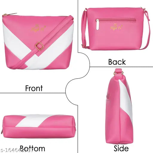 Pink and white sling bag with shoulder strap