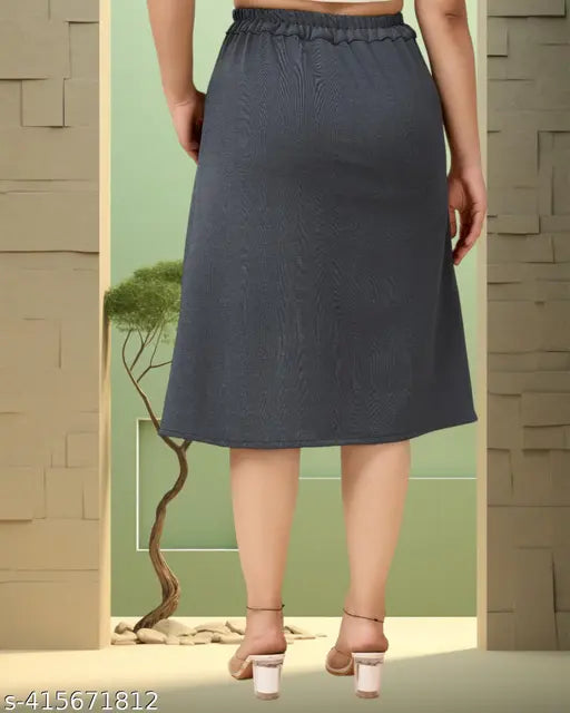 Designer denim cotton blend A-line knee-length skirt, embellished net pattern on blue denim for women's fashion, size 26 (26/26/30), made in India