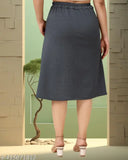 Designer denim cotton blend A-line knee-length skirt, embellished net pattern on blue denim for women's fashion, size 26 (26/26/30), made in India