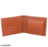 Tan PU wallet for men, 5 card slots, durable leather feel, compact size, additional photo & ID sleeves