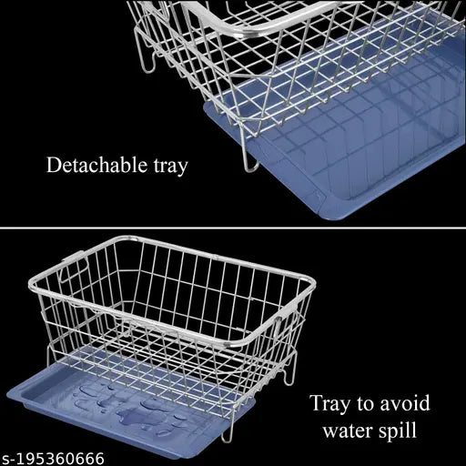 Lime green stainless steel dish drainer with detachable drip tray and tray to avoid water spill, suitable for kitchen use