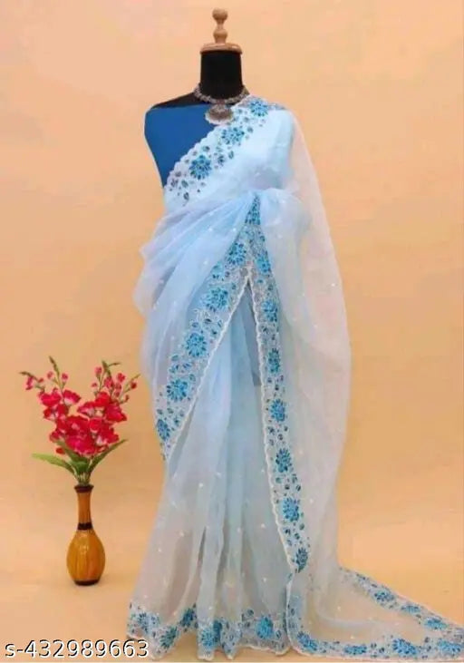New fancy net saree with embroidered blouse, Indian fashion accessory