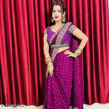 Purple, silk, saree with traditional embroidery